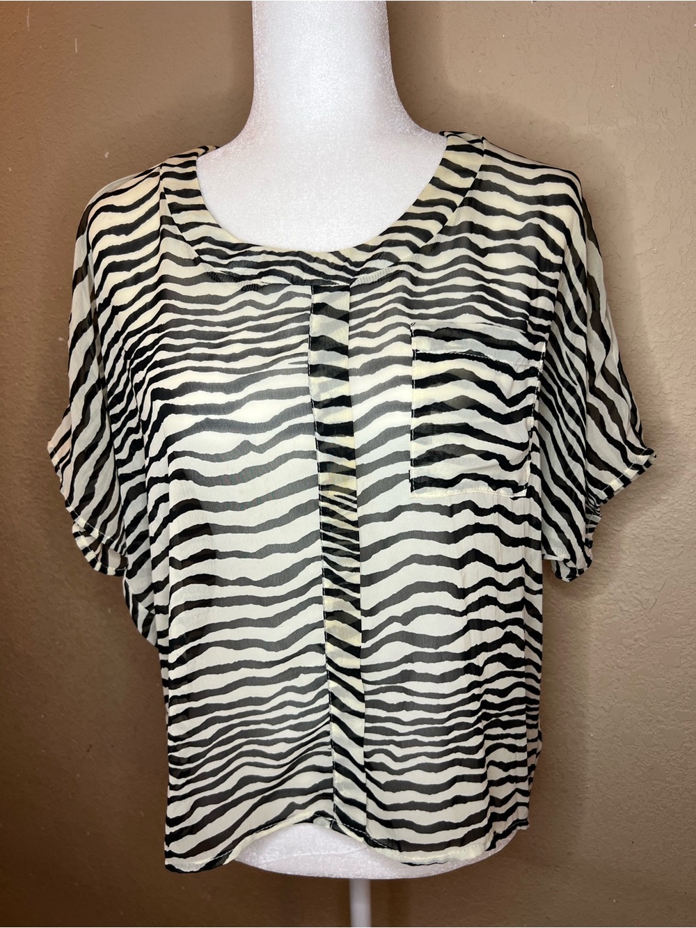 miami Zebra Print Short Sleeve Top - Black and Cream